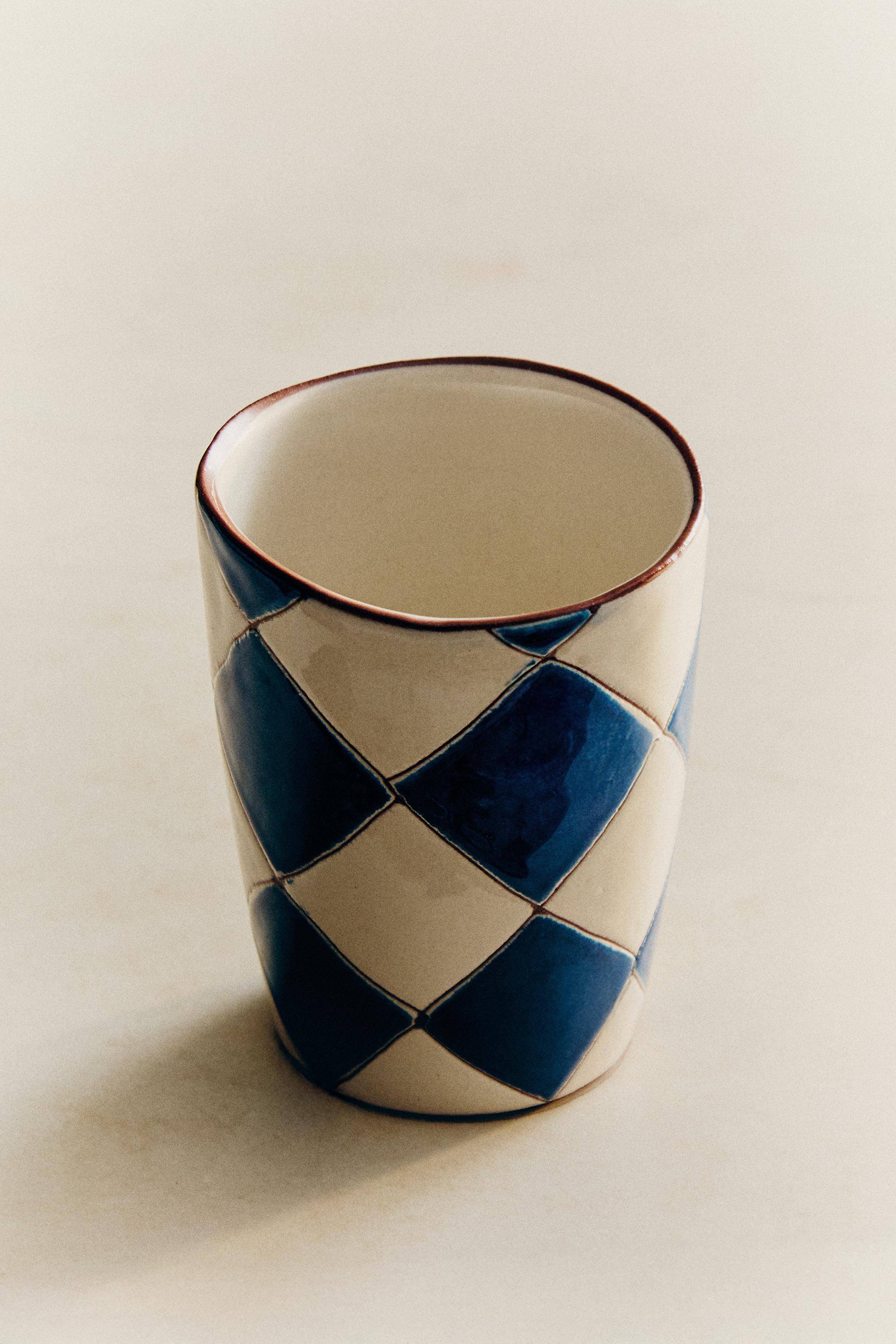 BLUE DIAMOND CERAMIC TOOTHBRUSH TUMBLER